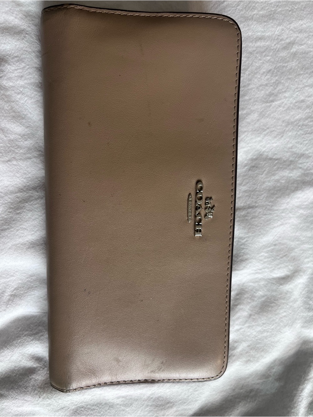 Coach Leather Zip Wallet in Taupe Beige